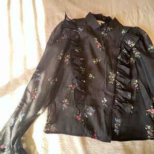 Zara Black Floral Ruffle Top new with no tags